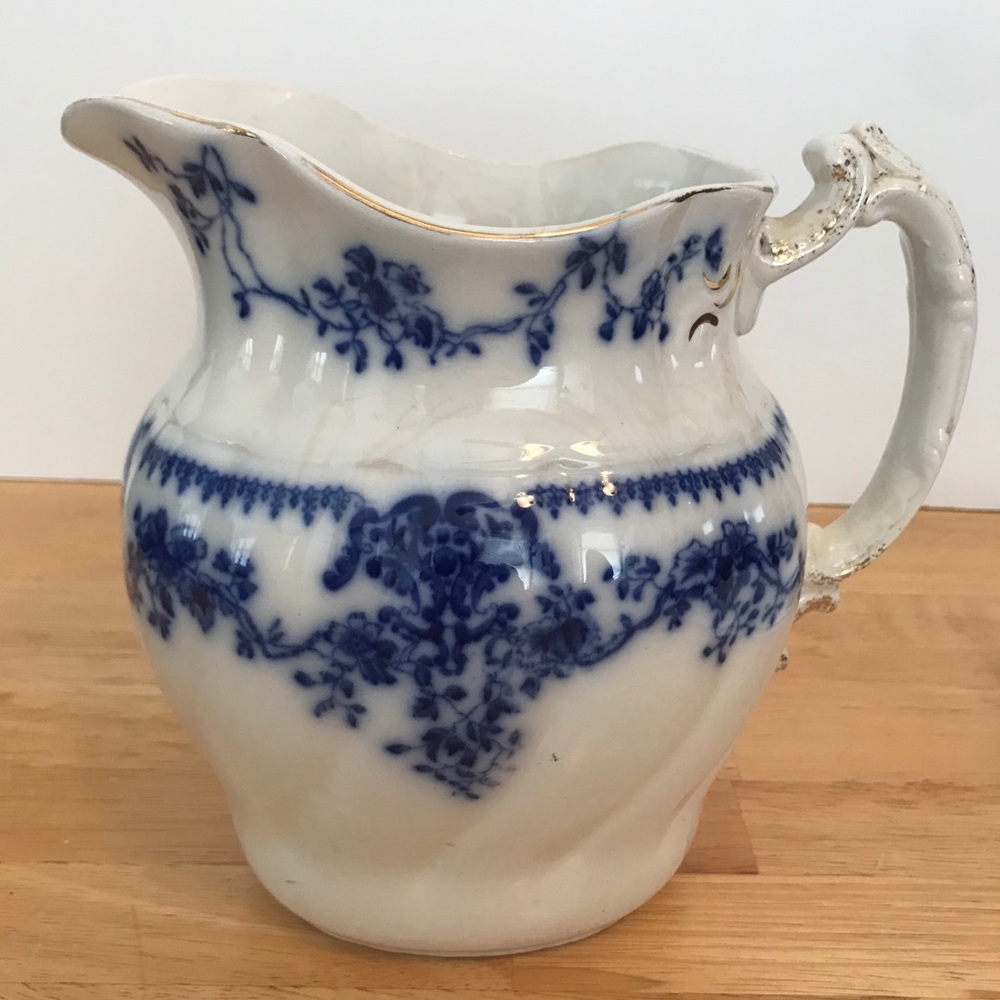 W H Grindley Co England Flow Blue Pitcher Milan